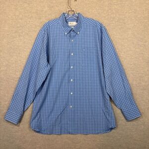 Southern Tide Mens Blue Plaid Classic Fit Button Down Cotton Shirt Large